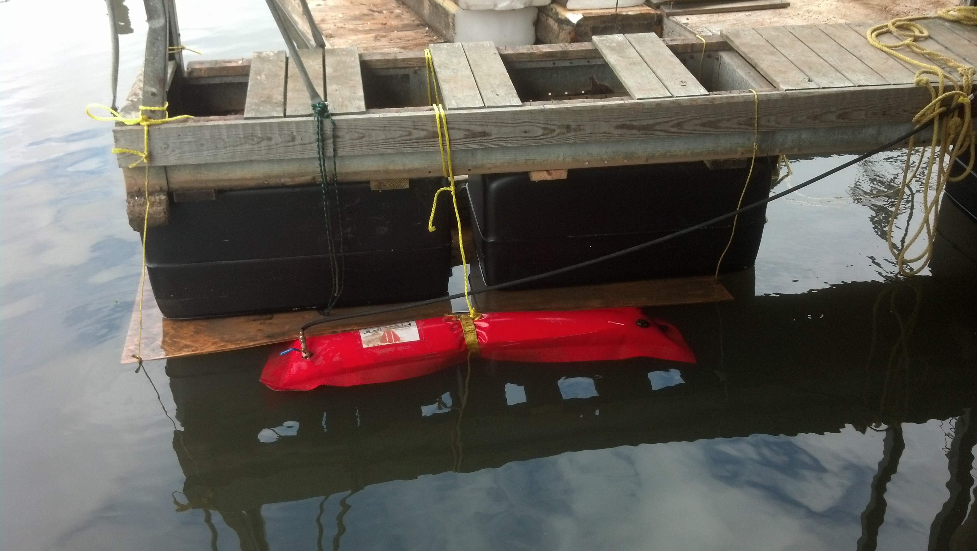 Dock lifted with air bags